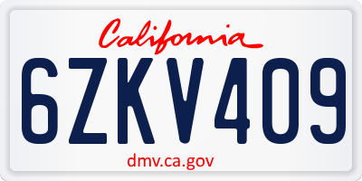 CA license plate 6ZKV409
