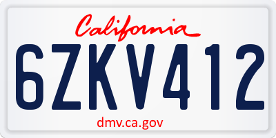 CA license plate 6ZKV412