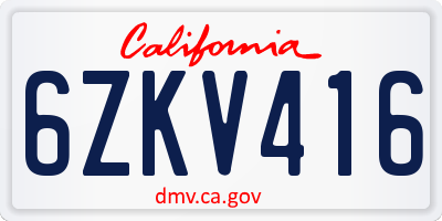 CA license plate 6ZKV416