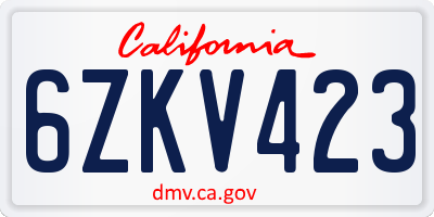 CA license plate 6ZKV423