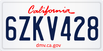 CA license plate 6ZKV428