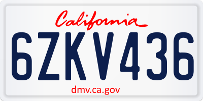 CA license plate 6ZKV436