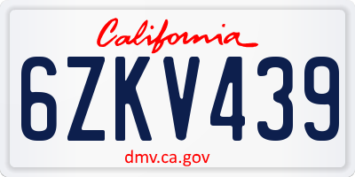 CA license plate 6ZKV439