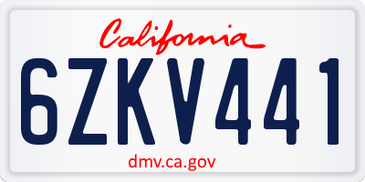 CA license plate 6ZKV441