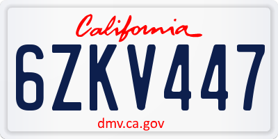 CA license plate 6ZKV447