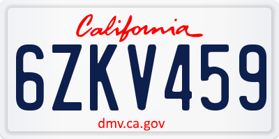 CA license plate 6ZKV459