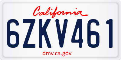 CA license plate 6ZKV461