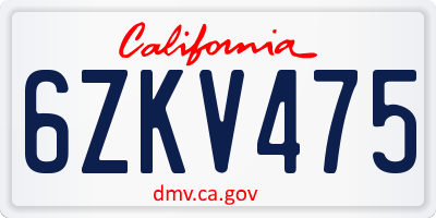 CA license plate 6ZKV475