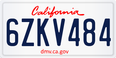 CA license plate 6ZKV484