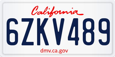 CA license plate 6ZKV489