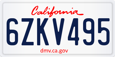 CA license plate 6ZKV495