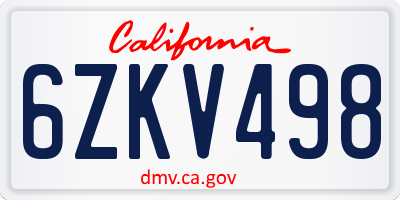 CA license plate 6ZKV498