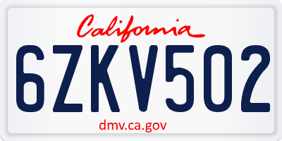 CA license plate 6ZKV502