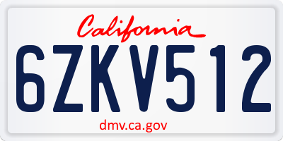 CA license plate 6ZKV512