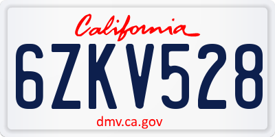 CA license plate 6ZKV528