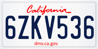 CA license plate 6ZKV536