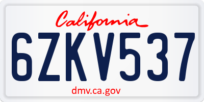 CA license plate 6ZKV537