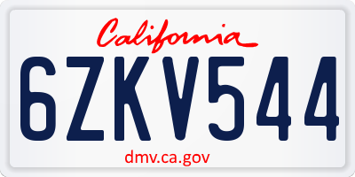 CA license plate 6ZKV544