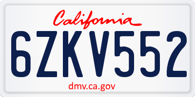 CA license plate 6ZKV552