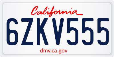 CA license plate 6ZKV555