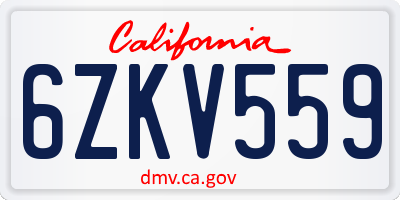CA license plate 6ZKV559