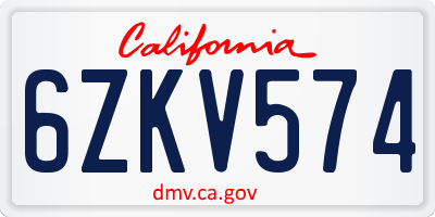 CA license plate 6ZKV574