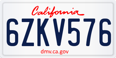 CA license plate 6ZKV576