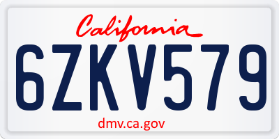 CA license plate 6ZKV579