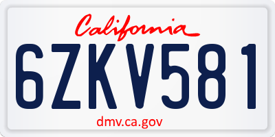 CA license plate 6ZKV581