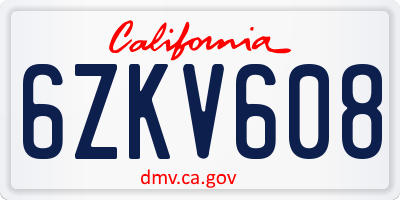 CA license plate 6ZKV608