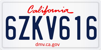 CA license plate 6ZKV616