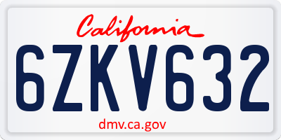 CA license plate 6ZKV632