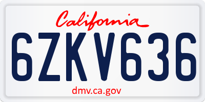 CA license plate 6ZKV636