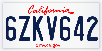 CA license plate 6ZKV642