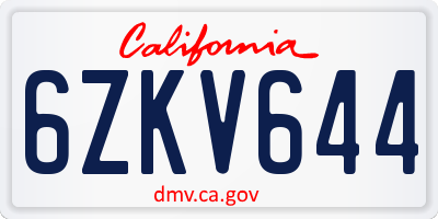 CA license plate 6ZKV644