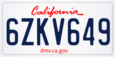 CA license plate 6ZKV649