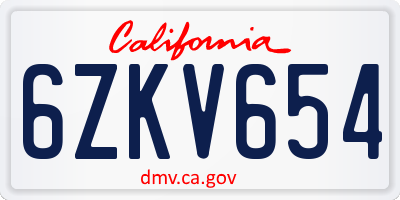 CA license plate 6ZKV654