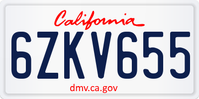 CA license plate 6ZKV655