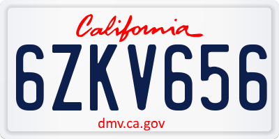 CA license plate 6ZKV656