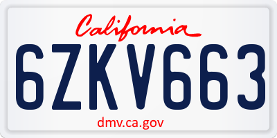 CA license plate 6ZKV663