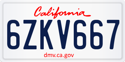 CA license plate 6ZKV667