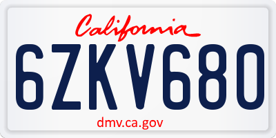 CA license plate 6ZKV680