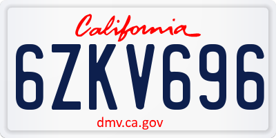 CA license plate 6ZKV696