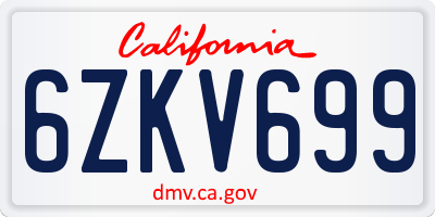 CA license plate 6ZKV699