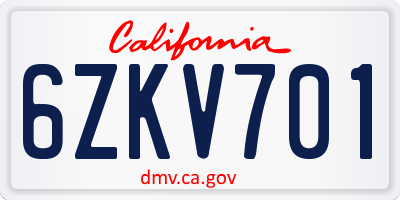 CA license plate 6ZKV701