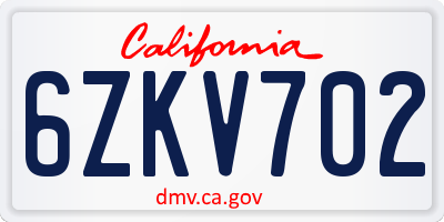 CA license plate 6ZKV702
