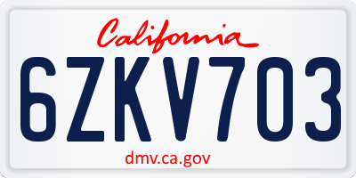 CA license plate 6ZKV703