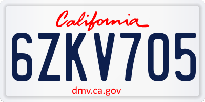 CA license plate 6ZKV705