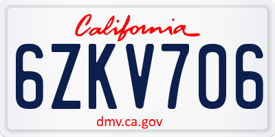CA license plate 6ZKV706
