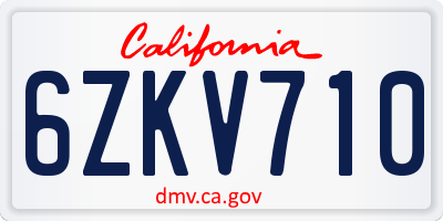 CA license plate 6ZKV710